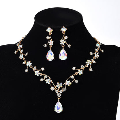 New fashion temperament flower zircon super flash necklace earring set bridal dress necklace jewelry in stock wholesale