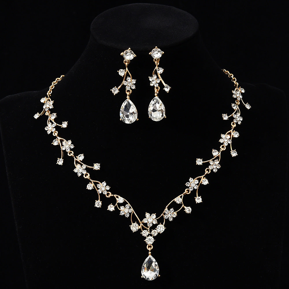 New fashion temperament flower zircon super flash necklace earring set bridal dress necklace jewelry in stock wholesale