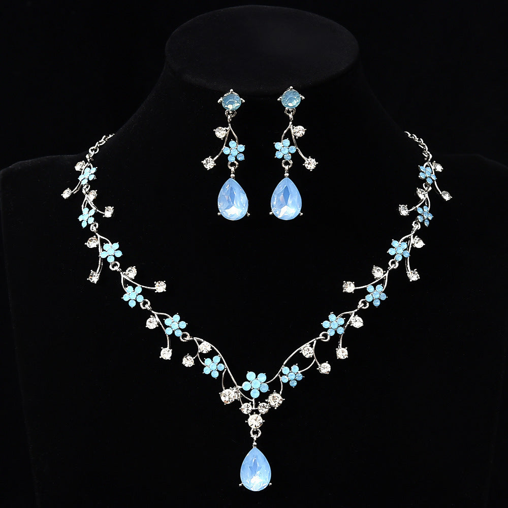 New fashion temperament flower zircon super flash necklace earring set bridal dress necklace jewelry in stock wholesale