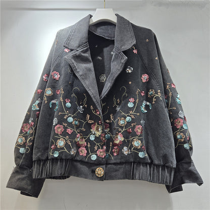 Retro Floral Sequin Denim Jacket