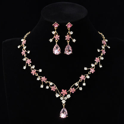 New fashion temperament flower zircon super flash necklace earring set bridal dress necklace jewelry in stock wholesale