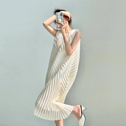 Miyake Pleated Women's High Quality Water Annual Ring Pleated Curvature Dress Daily Versatile Commuter Fashion Sleeveless Long Skirt