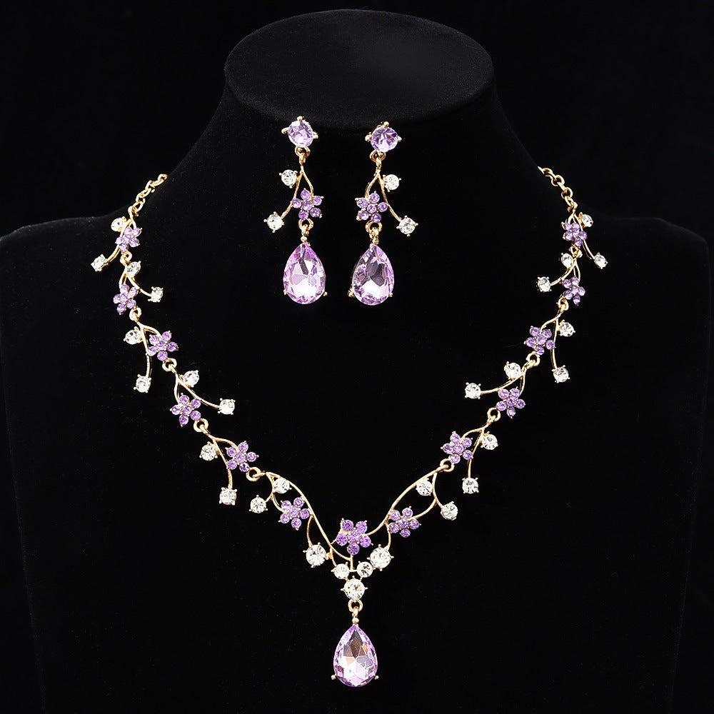 New fashion temperament flower zircon super flash necklace earring set bridal dress necklace jewelry in stock wholesale