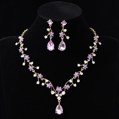 New fashion temperament flower zircon super flash necklace earring set bridal dress necklace jewelry in stock wholesale