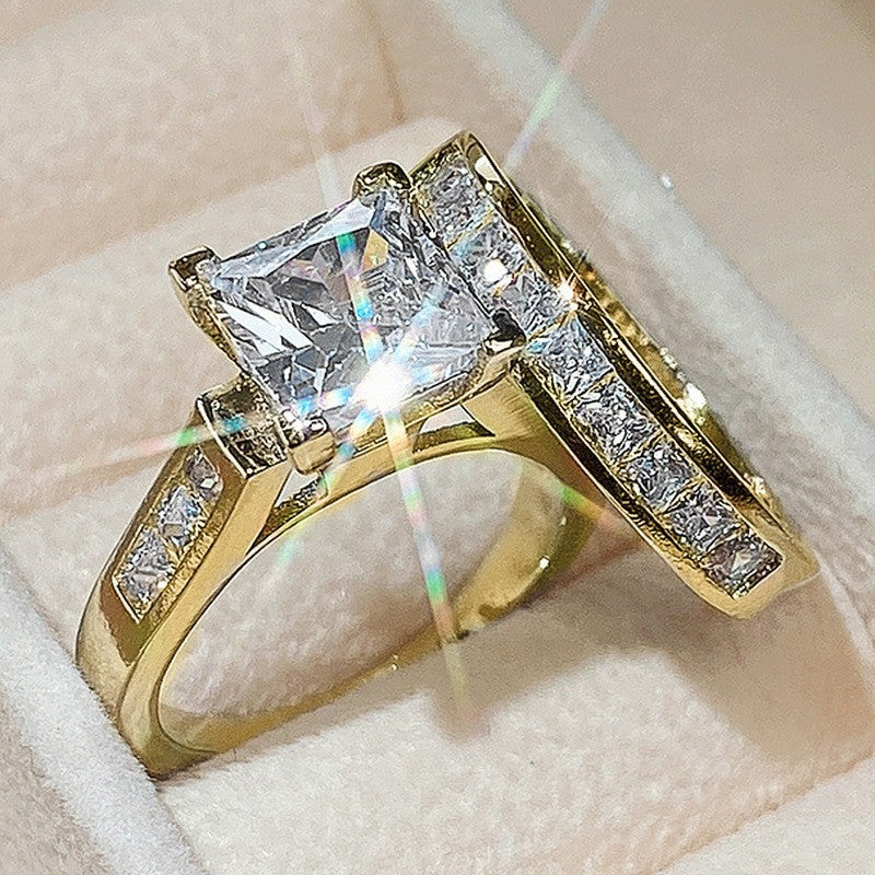 Sanjie cross-border AliExpress explosive women's square diamond zircon ring ring hot sale foreign trade ring jewelry wholesale