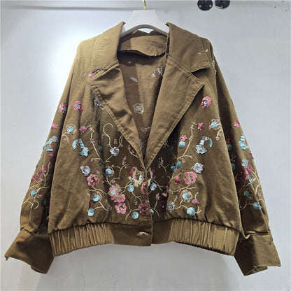 Retro Floral Sequin Denim Jacket