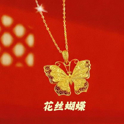 Best-selling Vietnamese sand gold lucky bag, wealth flower pendant, collarbone chain, heart rose necklace, copper gold-plated clover necklace
