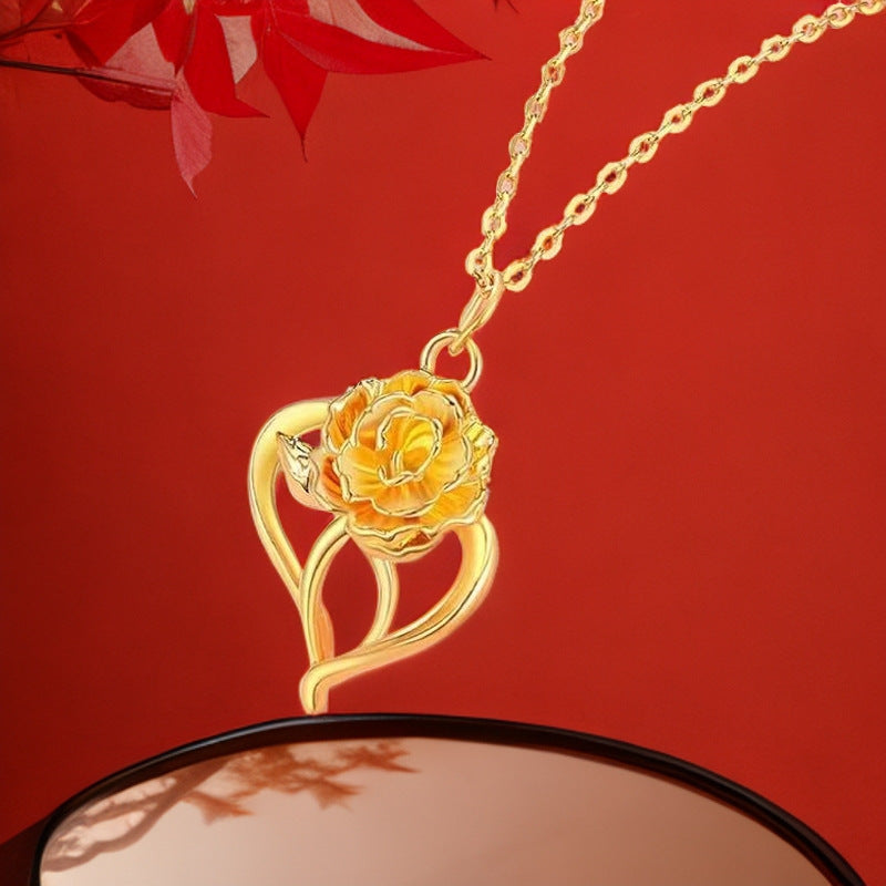 Best-selling Vietnamese sand gold lucky bag, wealth flower pendant, collarbone chain, heart rose necklace, copper gold-plated clover necklace