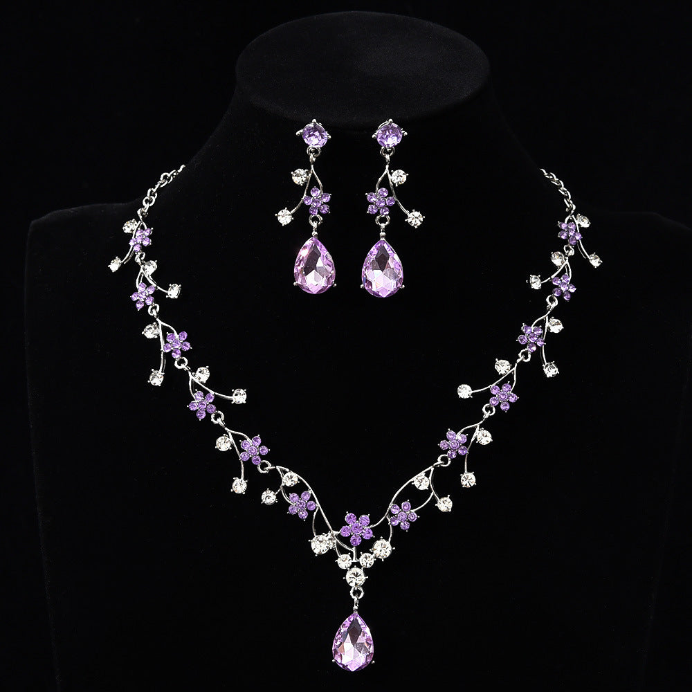 New fashion temperament flower zircon super flash necklace earring set bridal dress necklace jewelry in stock wholesale