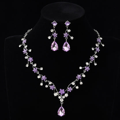 New fashion temperament flower zircon super flash necklace earring set bridal dress necklace jewelry in stock wholesale