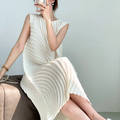 Miyake Pleated Women's High Quality Water Annual Ring Pleated Curvature Dress Daily Versatile Commuter Fashion Sleeveless Long Skirt