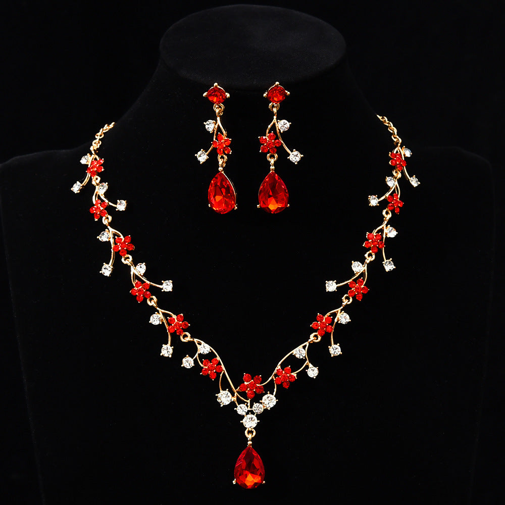 New fashion temperament flower zircon super flash necklace earring set bridal dress necklace jewelry in stock wholesale