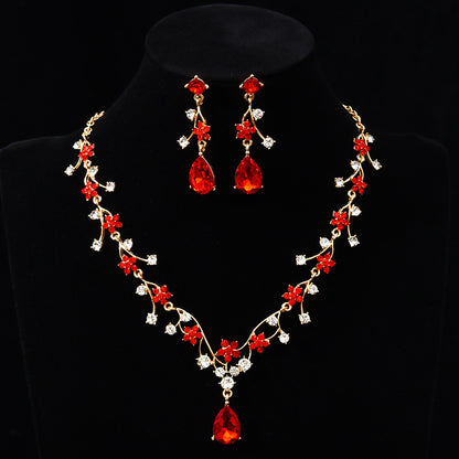 New fashion temperament flower zircon super flash necklace earring set bridal dress necklace jewelry in stock wholesale