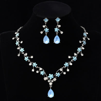 New fashion temperament flower zircon super flash necklace earring set bridal dress necklace jewelry in stock wholesale