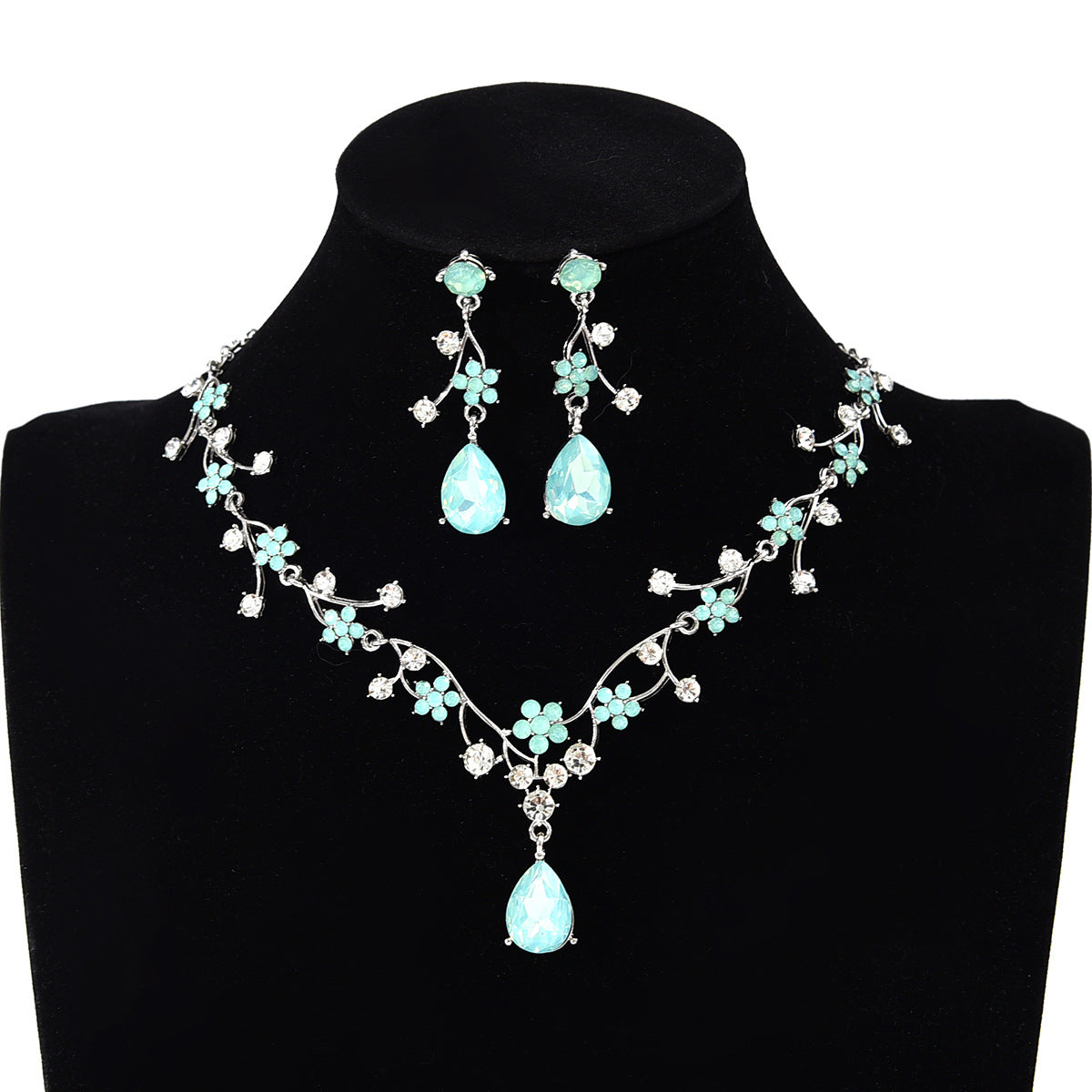 New fashion temperament flower zircon super flash necklace earring set bridal dress necklace jewelry in stock wholesale