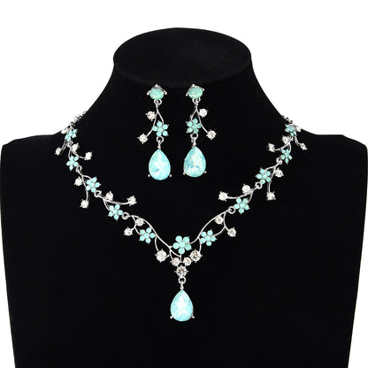 New fashion temperament flower zircon super flash necklace earring set bridal dress necklace jewelry in stock wholesale