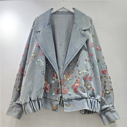 Retro Floral Sequin Denim Jacket