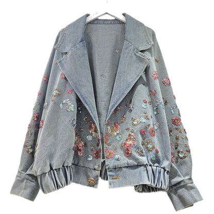 Retro Floral Sequin Denim Jacket