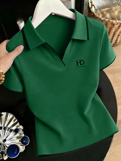 High-quality summer trendy turn-down collar short-sleeve T-shirt women's 2026 new minimalist, chic, youthful top T-shirt
