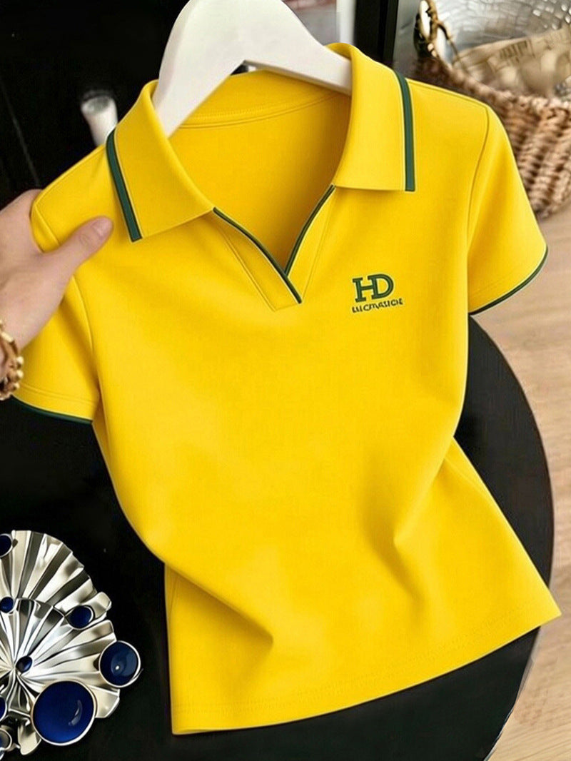 High-quality summer trendy turn-down collar short-sleeve T-shirt women's 2026 new minimalist, chic, youthful top T-shirt