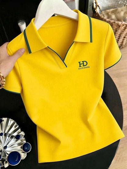 High-quality summer trendy turn-down collar short-sleeve T-shirt women's 2026 new minimalist, chic, youthful top T-shirt