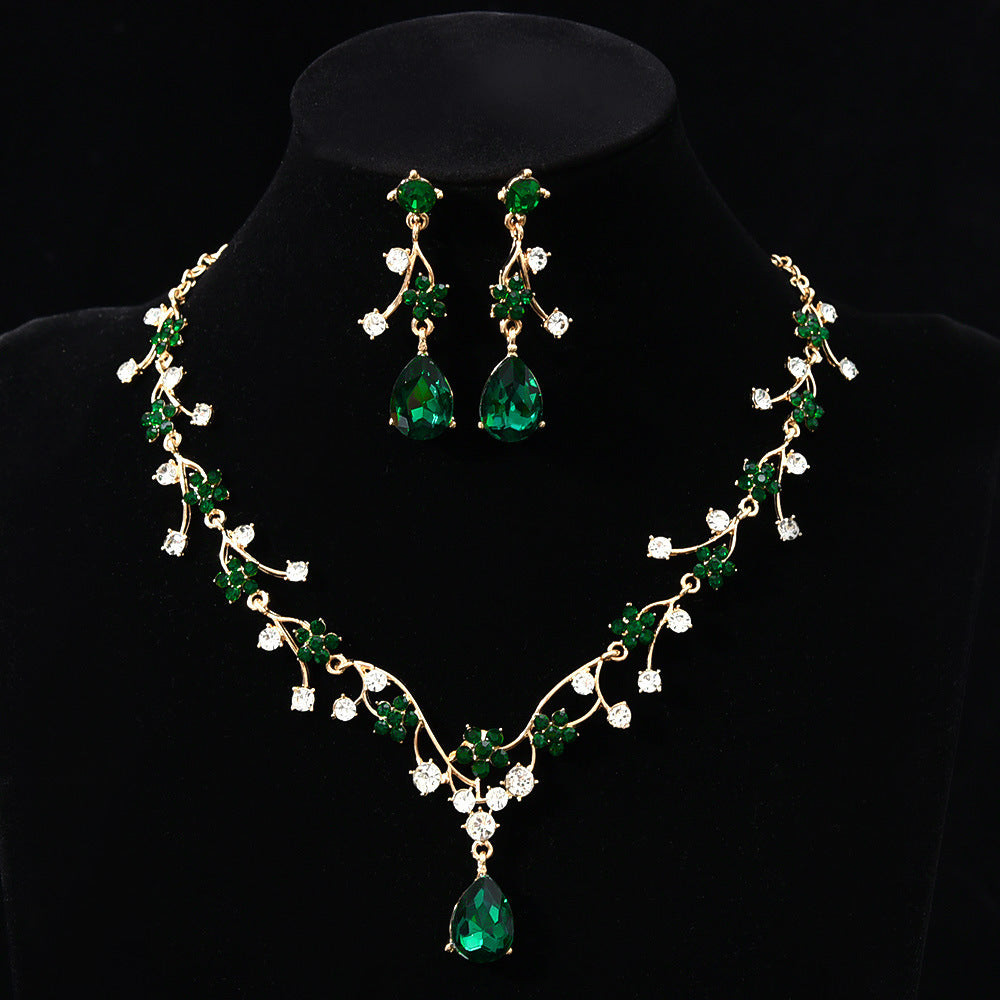 New fashion temperament flower zircon super flash necklace earring set bridal dress necklace jewelry in stock wholesale