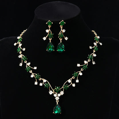 New fashion temperament flower zircon super flash necklace earring set bridal dress necklace jewelry in stock wholesale