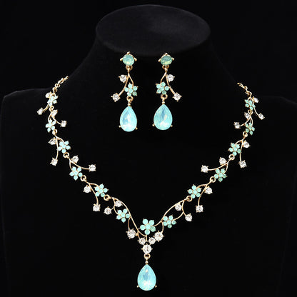 New fashion temperament flower zircon super flash necklace earring set bridal dress necklace jewelry in stock wholesale