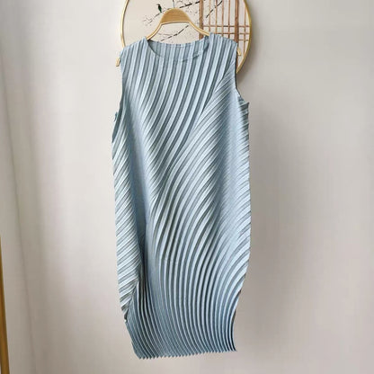 Miyake Pleated Women's High Quality Water Annual Ring Pleated Curvature Dress Daily Versatile Commuter Fashion Sleeveless Long Skirt