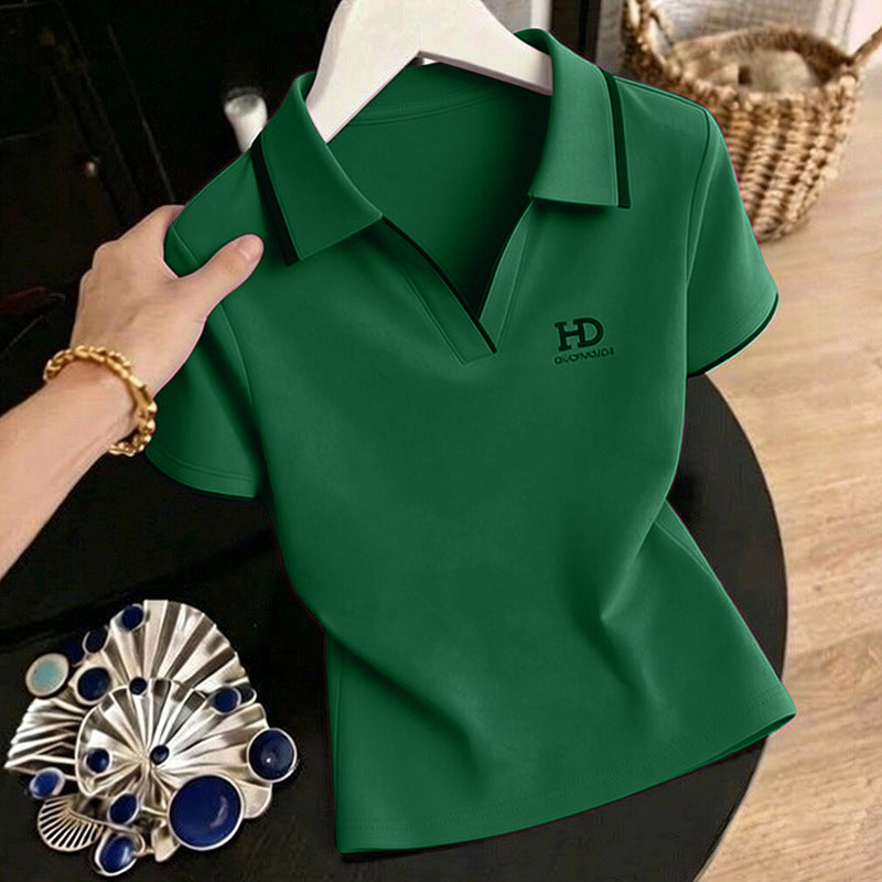 High-quality summer trendy turn-down collar short-sleeve T-shirt women's 2026 new minimalist, chic, youthful top T-shirt