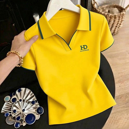 High-quality summer trendy turn-down collar short-sleeve T-shirt women's 2026 new minimalist, chic, youthful top T-shirt