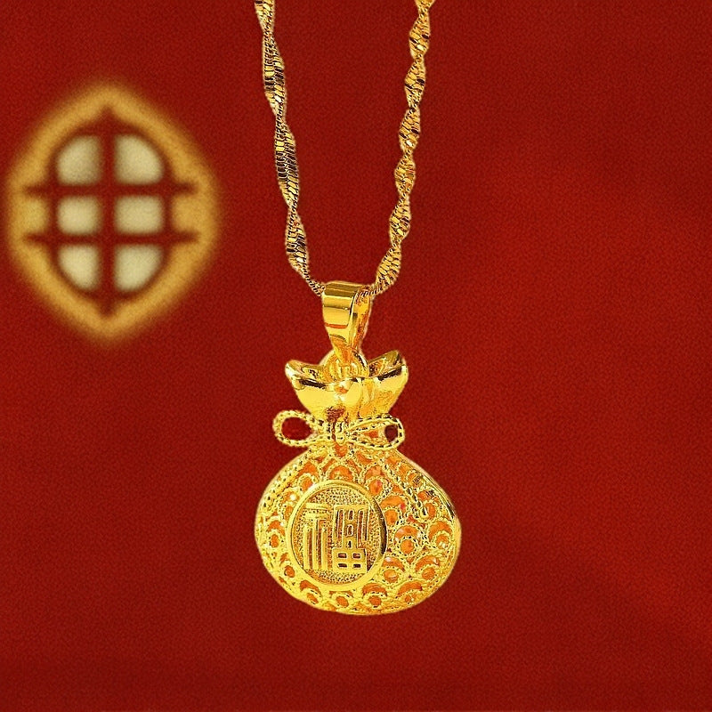 Best-selling Vietnamese sand gold lucky bag, wealth flower pendant, collarbone chain, heart rose necklace, copper gold-plated clover necklace