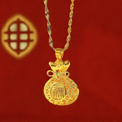Best-selling Vietnamese sand gold lucky bag, wealth flower pendant, collarbone chain, heart rose necklace, copper gold-plated clover necklace