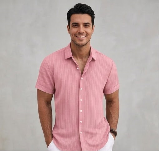 Men's Casual Cotton Linen Short Sleeve Shirt - Loose & Breathable Jacquard Casual Top