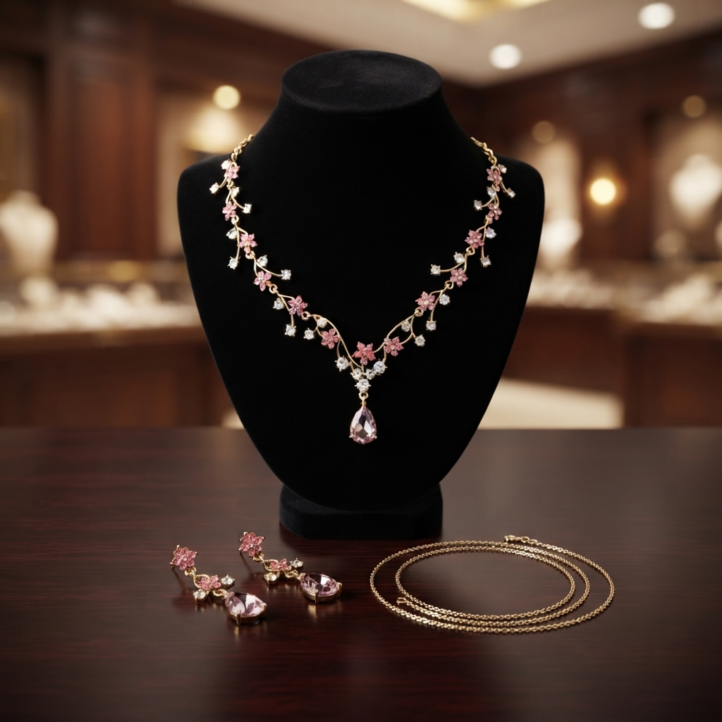Luxury Fashion Floral Synthetic Crystal Drop Necklace & Earrings Set - Multi-Color Options