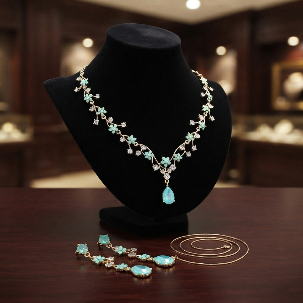 Luxury Fashion Floral Synthetic Crystal Drop Necklace & Earrings Set - Multi-Color Options