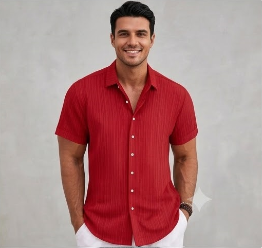 Men's Casual Cotton Linen Short Sleeve Shirt - Loose & Breathable Jacquard Casual Top