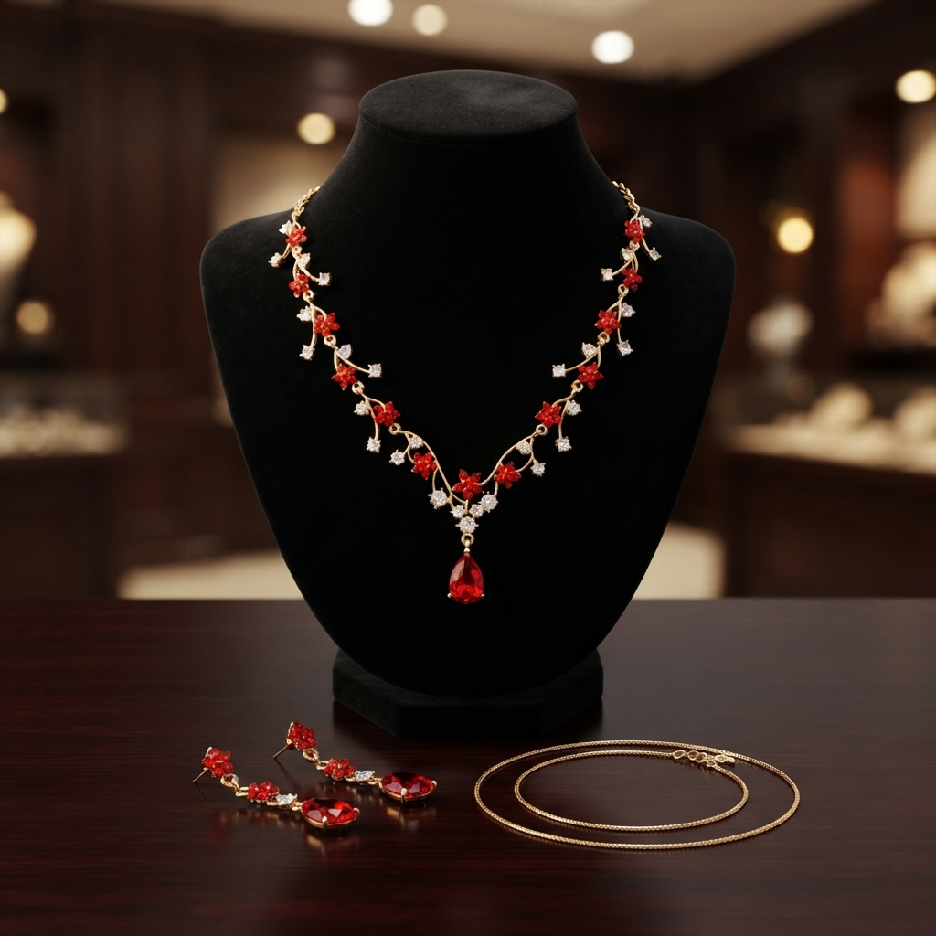Luxury Fashion Floral Synthetic Crystal Drop Necklace & Earrings Set - Multi-Color Options