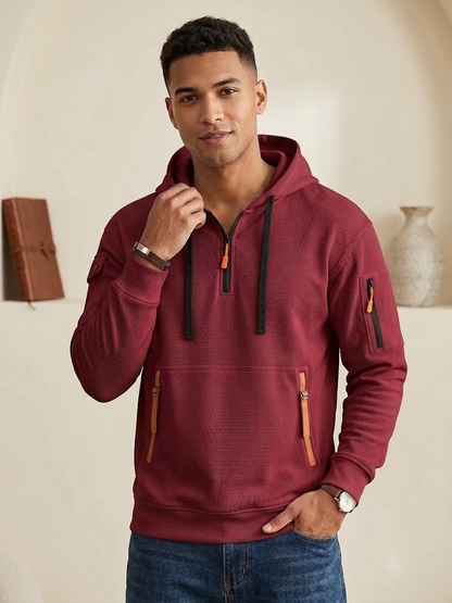 Men's Multi-Pocket Athleisure Hoodie  Fleece-Lined Loose Pullover Jacket