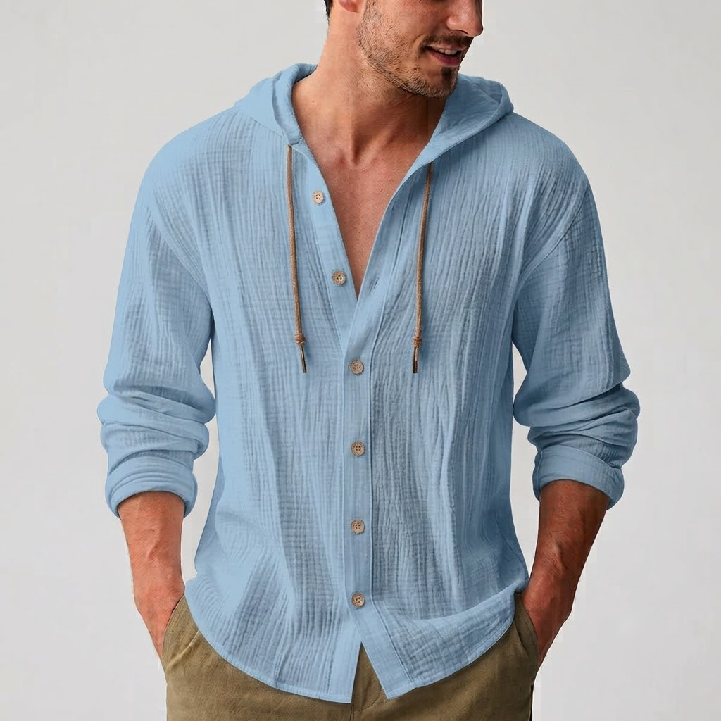 The Coastal Linen Hoodie - Lightweight Summer Button-Up