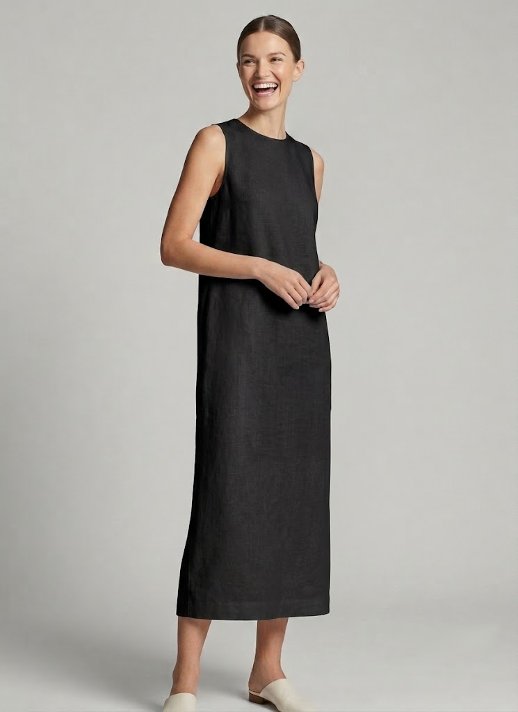 Sleeveless Lined Hemp Cocoon Dress