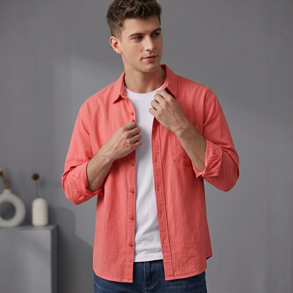 Men's Business Casual Cotton Linen Long Sleeve Spring Summer Shirt