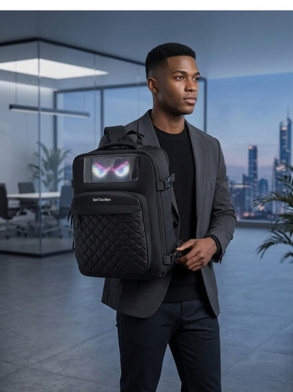 Cross-Border Smart LED Backpack | Programmable App Control | Mecha Windmill Design Motorcycle Riding Bag | Laptop Travel Pack for Business & Leisure