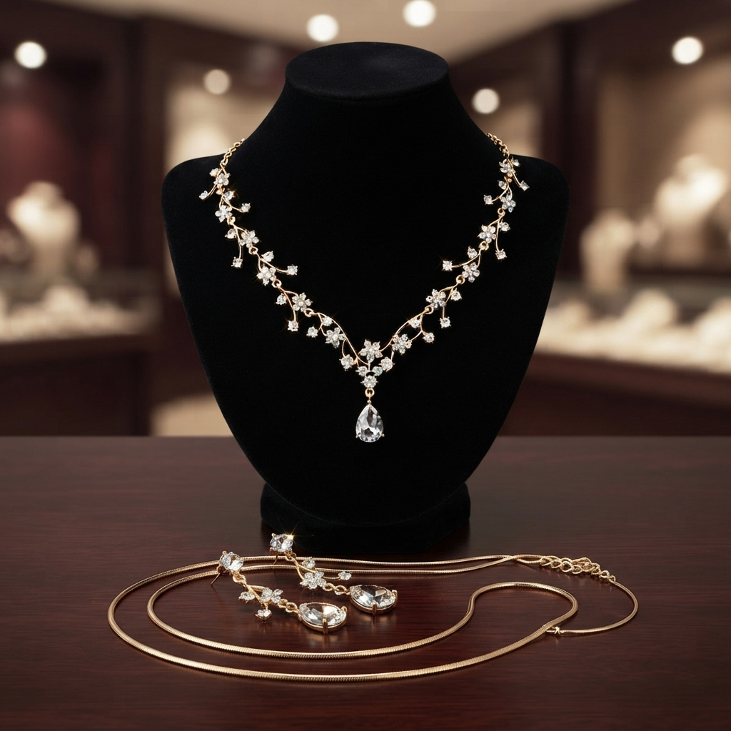 Luxury Fashion Floral Synthetic Crystal Drop Necklace & Earrings Set - Multi-Color Options