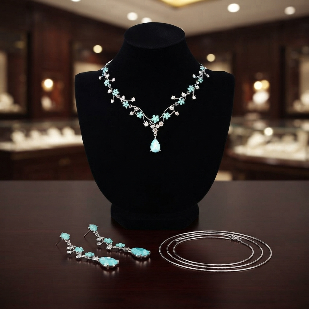 Luxury Fashion Floral Synthetic Crystal Drop Necklace & Earrings Set - Multi-Color Options