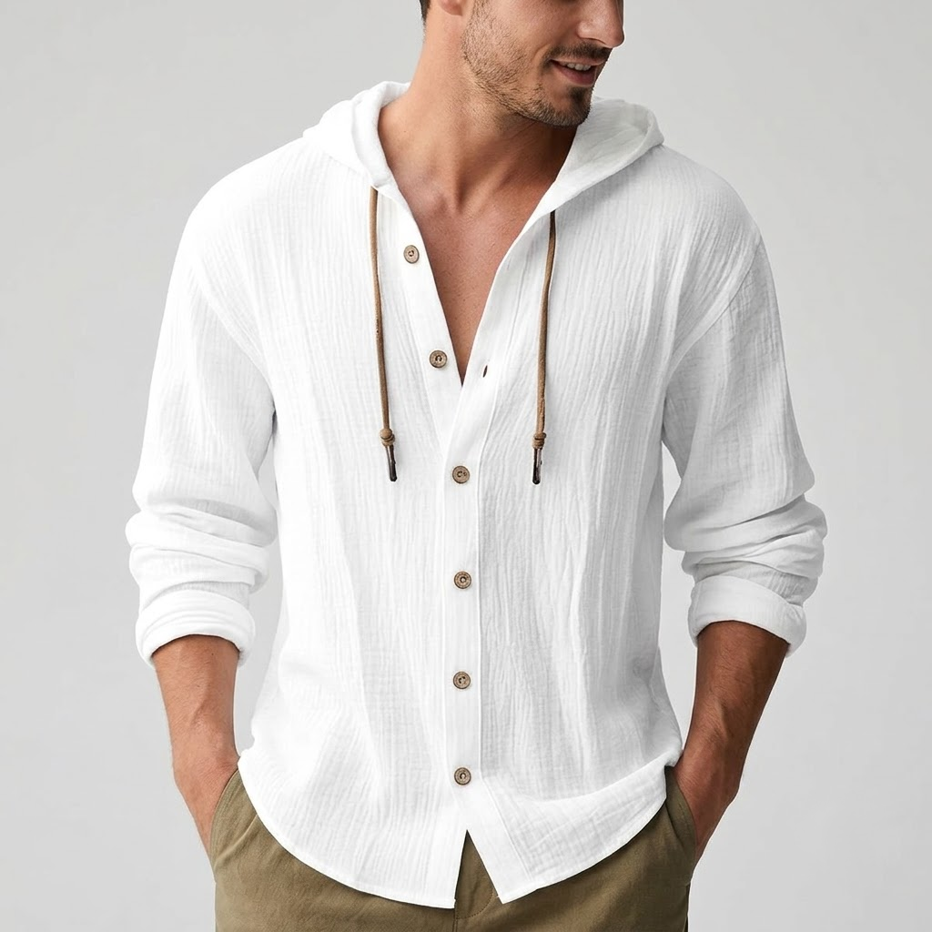 The Coastal Linen Hoodie - Lightweight Summer Button-Up