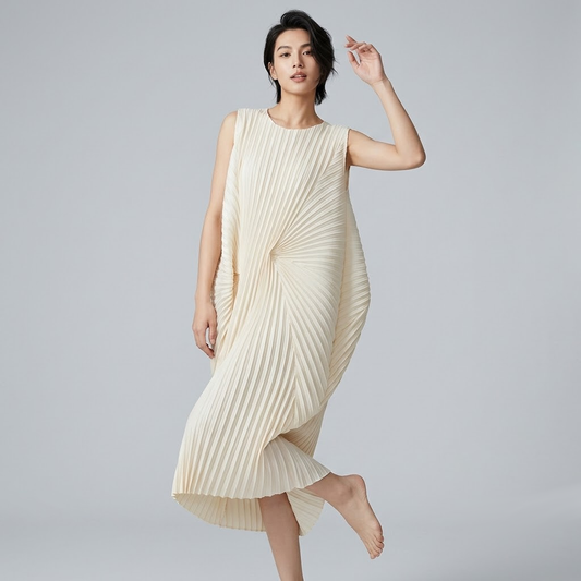 Elegant Pleated Sleeveless Midi Dress