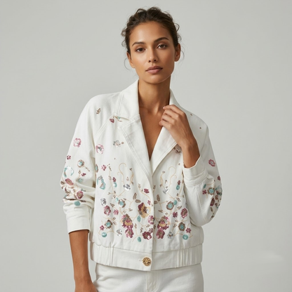 Retro Floral Sequin Denim Jacket