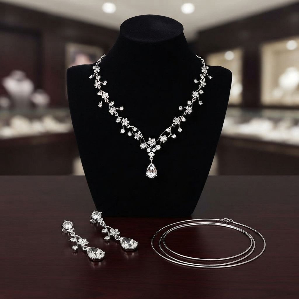 Luxury Fashion Floral Synthetic Crystal Drop Necklace & Earrings Set - Multi-Color Options