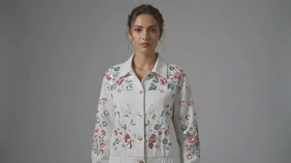 Retro Floral Sequin Denim Jacket